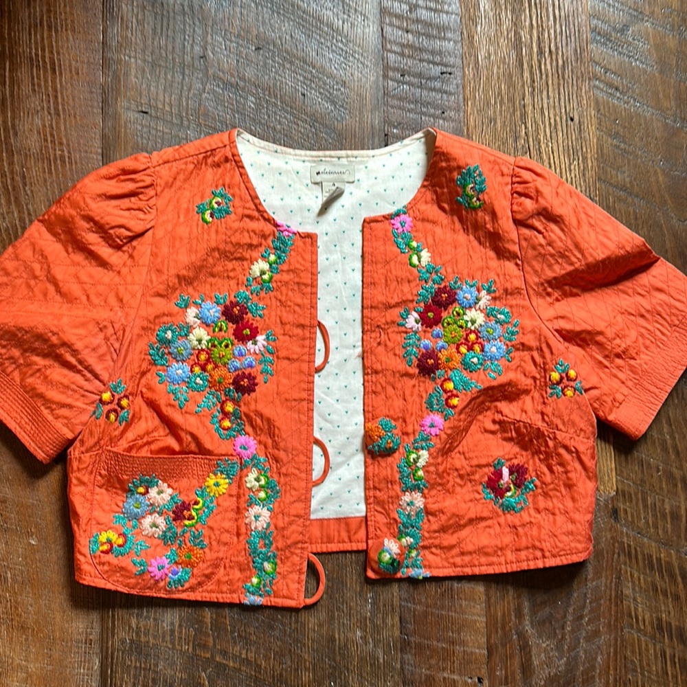 Vintage Anthropologie shrug style embroidered jacket.